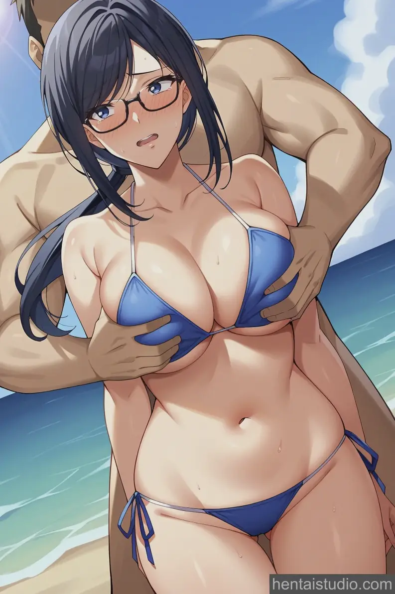 Ayako Takamine | The Girl In The Library: Until The Pure You Falls From Grace – hentai anime character, Ayako Takamine, The Girl In The Library: Until The Pure You Falls From Grace, Bikini, Beach, Creampie, Threesome