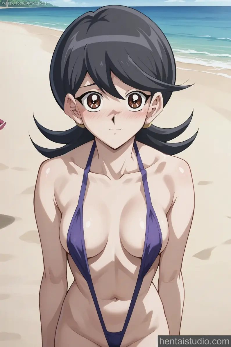 Hamaguchi Momoe | Yu Gi Oh – hentai anime character, Hamaguchi Momoe, Yu Gi Oh, Mindy, Swimsuit, Beach, Blowjob
