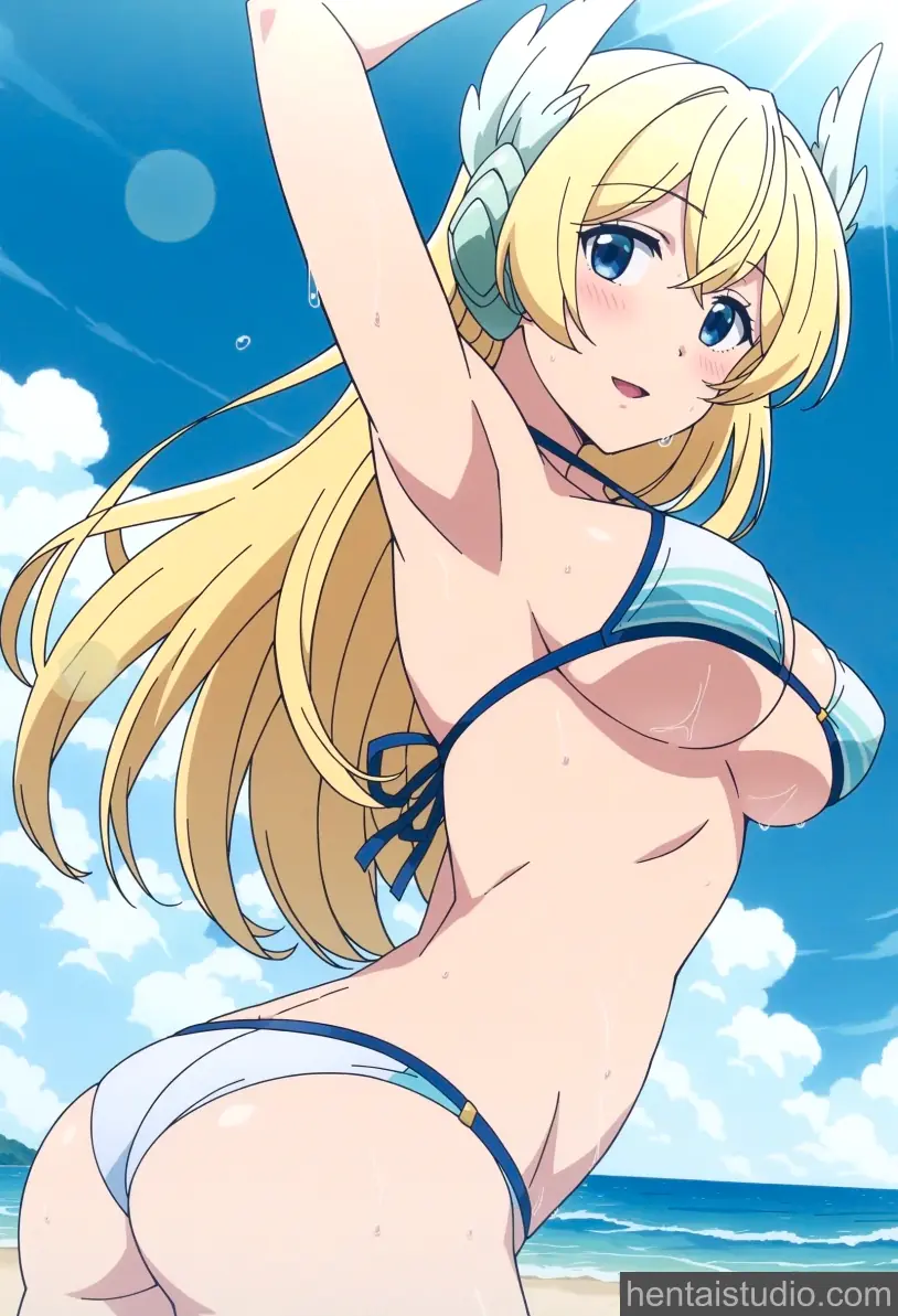 Myraal | Good Bye Dragon Life – hentai anime character, Myraal, Good Bye Dragon Life, Sayounara Ryuusei Konnichiwa Jinsei, Blonde, Bikini, Beach, Pussy, Butthole, Uncensored