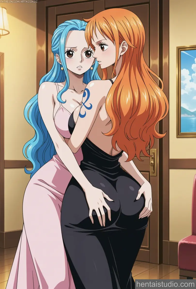 Nami Vivi from One Piece hentai art 10 of 11