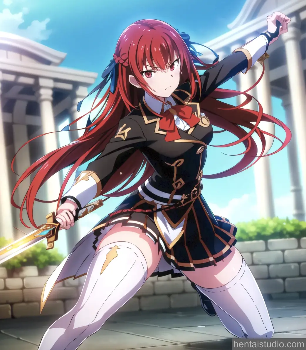 Noa Grandstar | Waga Himegimi Ni Eikan O – hentai anime character, Noa Grandstar, Waga Himegimi Ni Eikan O, Wagahime, Game, Red Hair, Skirt, Jeans, Big Tits