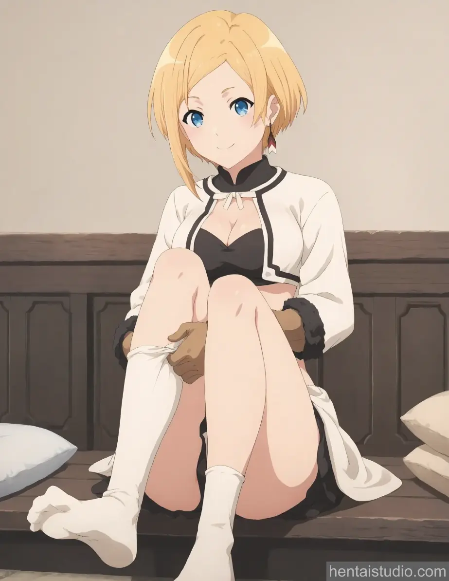 Sara | Jobless Reincarnation – hentai anime character, Sara, Jobless Reincarnation, Mushoku Tensei, Blonde, Blue Eyes, Lingerie, Socks