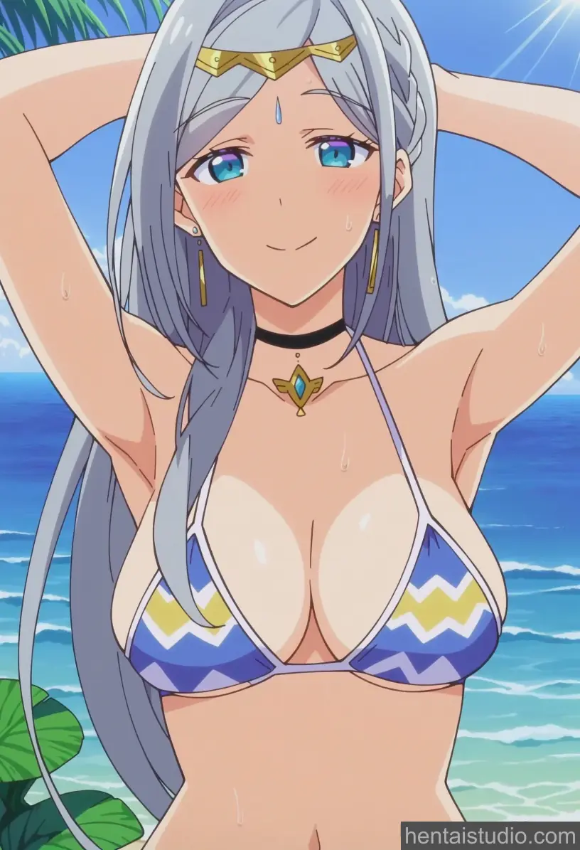 Sara Von Silford | The Aristocrat's Otherworldly Adventure – hentai anime character, Sara Von Silford, The Aristocrat's Otherworldly Adventure, Tensei Kizoku No Isekai Boukenroku, Bikini, White Hair